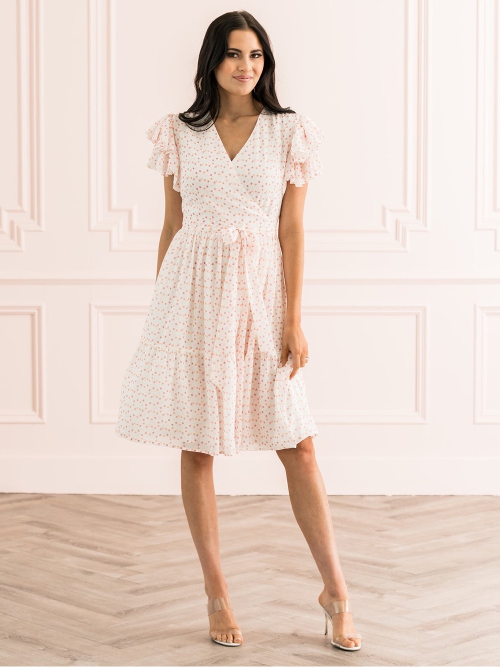 Rachel Parcell Tiered Ruffle Sleeve Knee-Length Dress in White Painted Dot